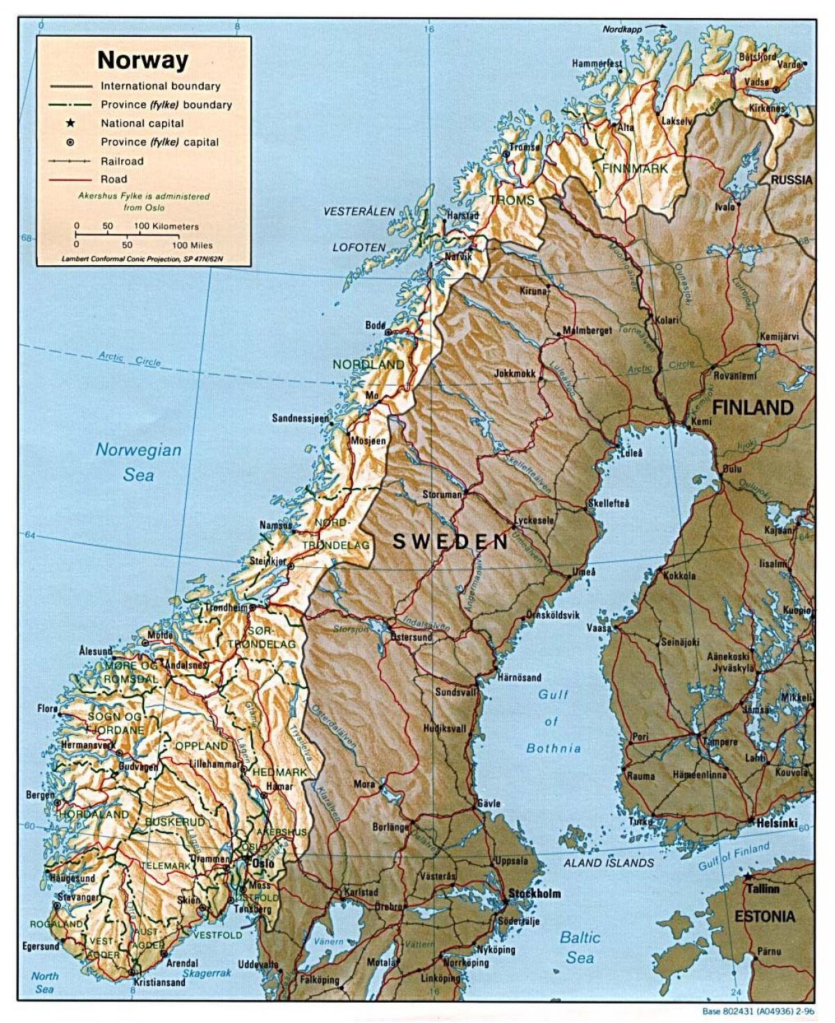 hartă detaliată cu orașe din Norvegia