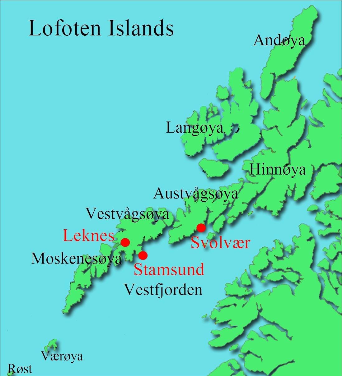insulele lofoten, Norvegia hartă