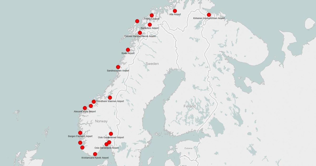 Harta Norvegia aeroporturi