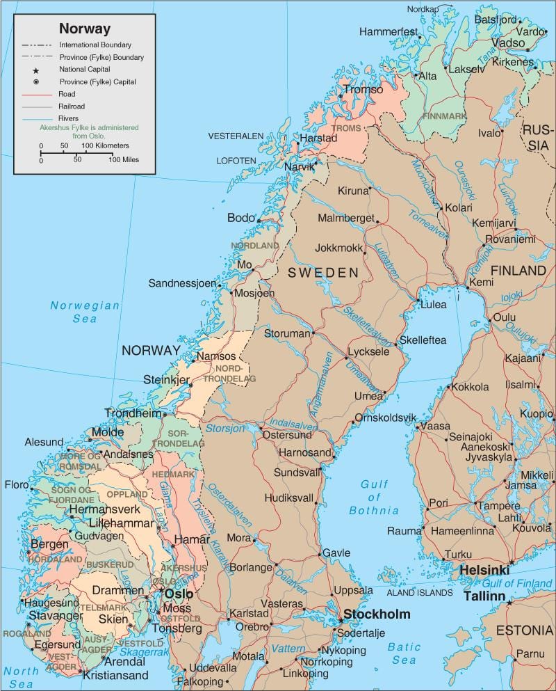 Harta Norvegia cascade