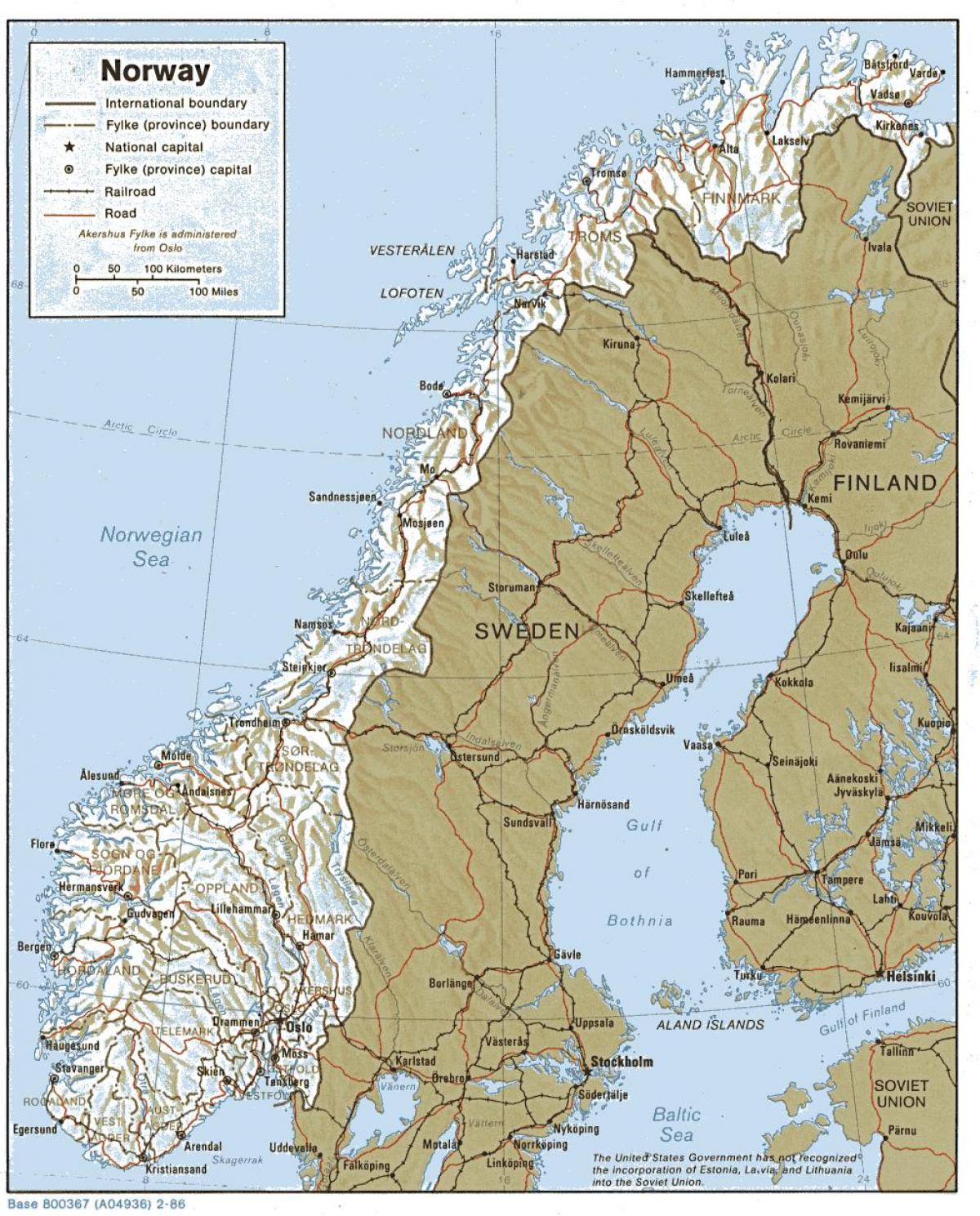 harta geografică a Norvegiei