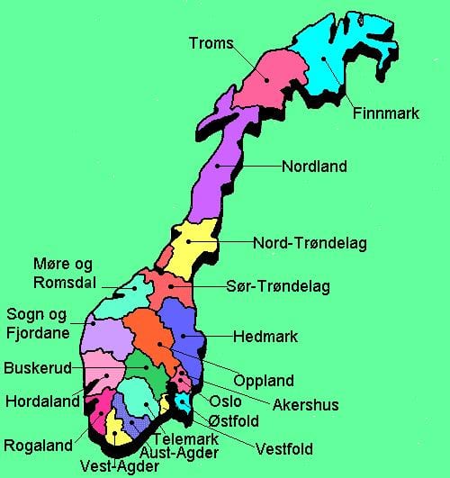 Harta Norvegia naționale de trasee turistice 