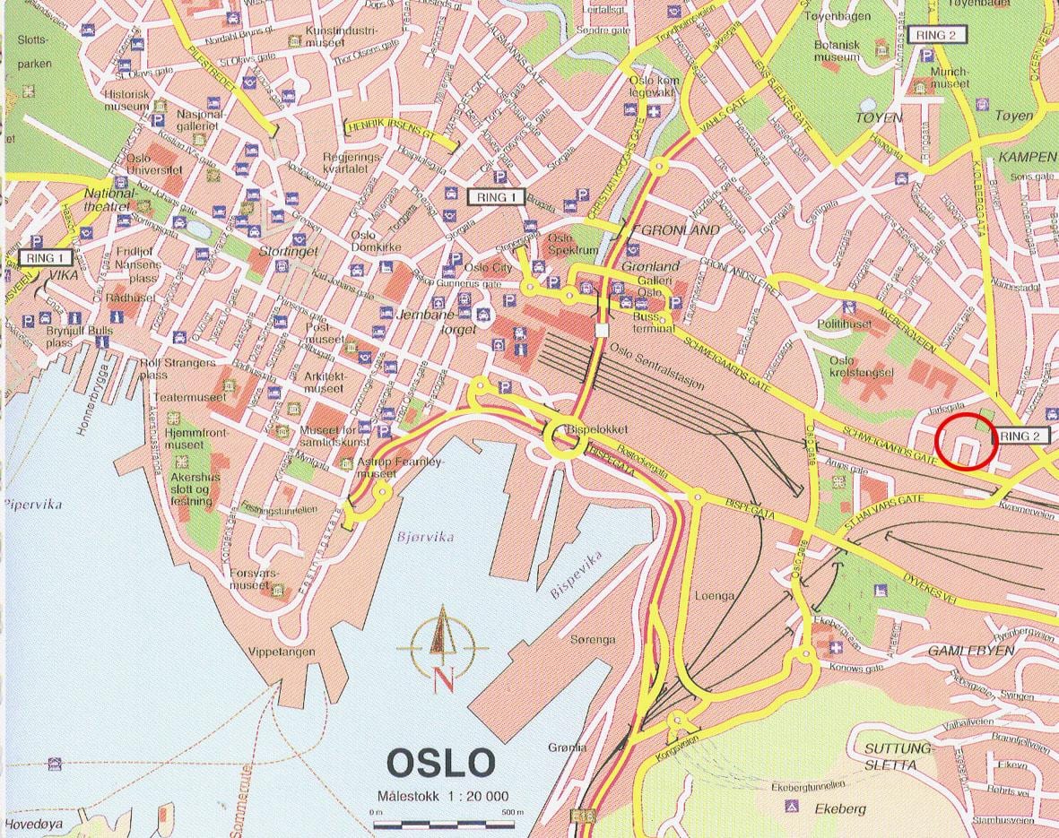hartă din centrul orașului oslo, Norvegia