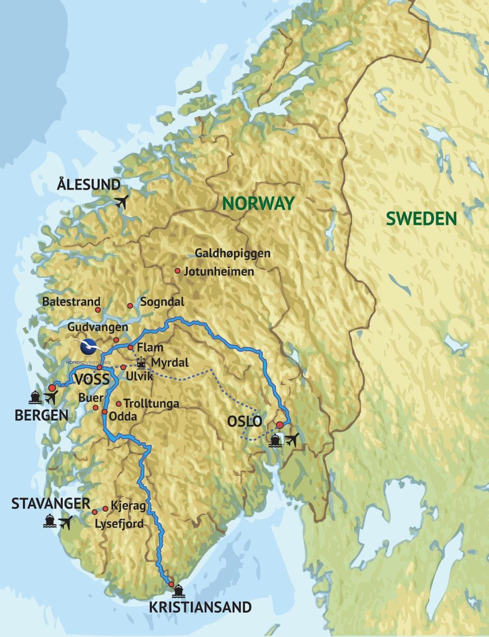 Harta de sud-vest a Norvegiei