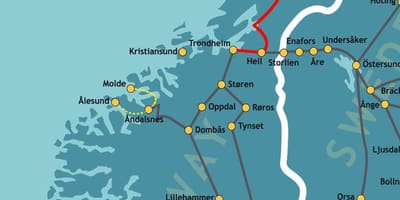 Harta Norvegia feroviare de nord